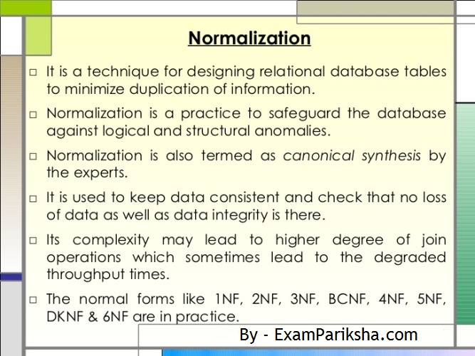DBMS Normalization Study Material for IBPS IT Officer